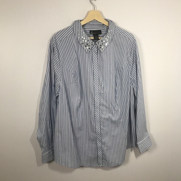 Lane Bryant Stripped Sequence Button Dress Top - Picture 1 of 3